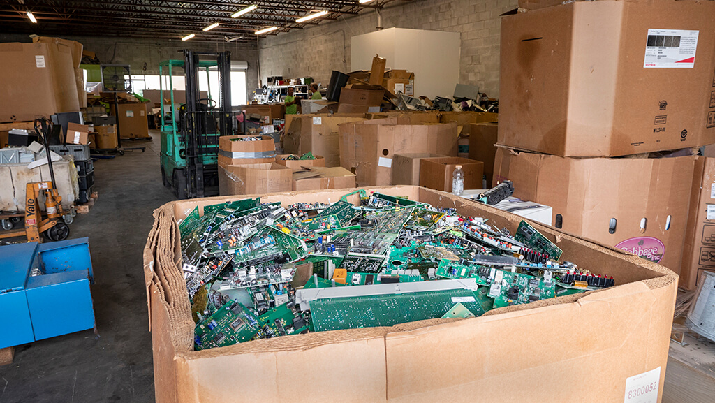 e-waste at eCyclePros recycling warehouse